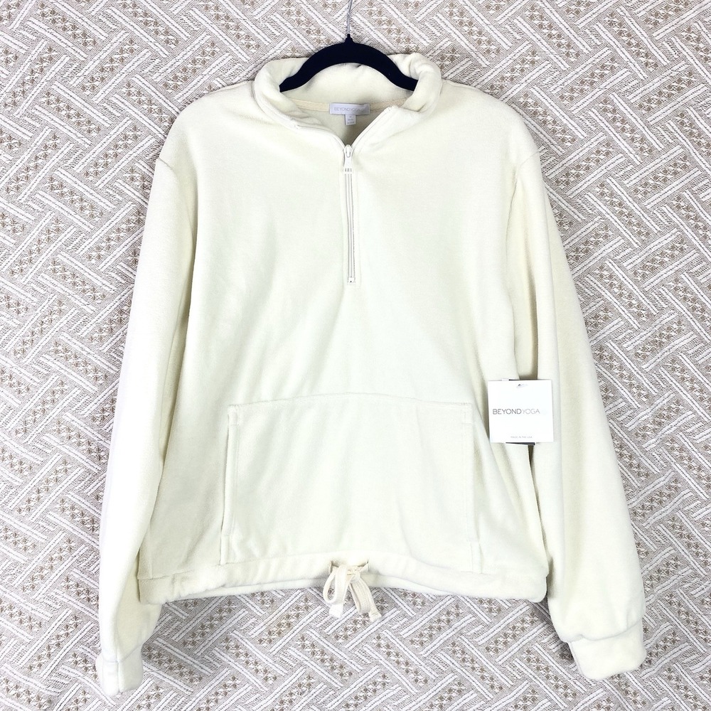Beyond Yoga Cream Quarter-Zip Fleece Pullover Hoodie